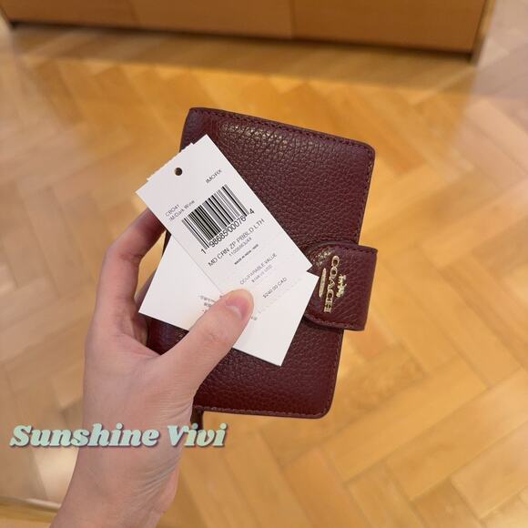 NWT Coach Medium Corner Zip Wallet CBO41 Pebble Leather Dark Wine - Picture 3 of 6